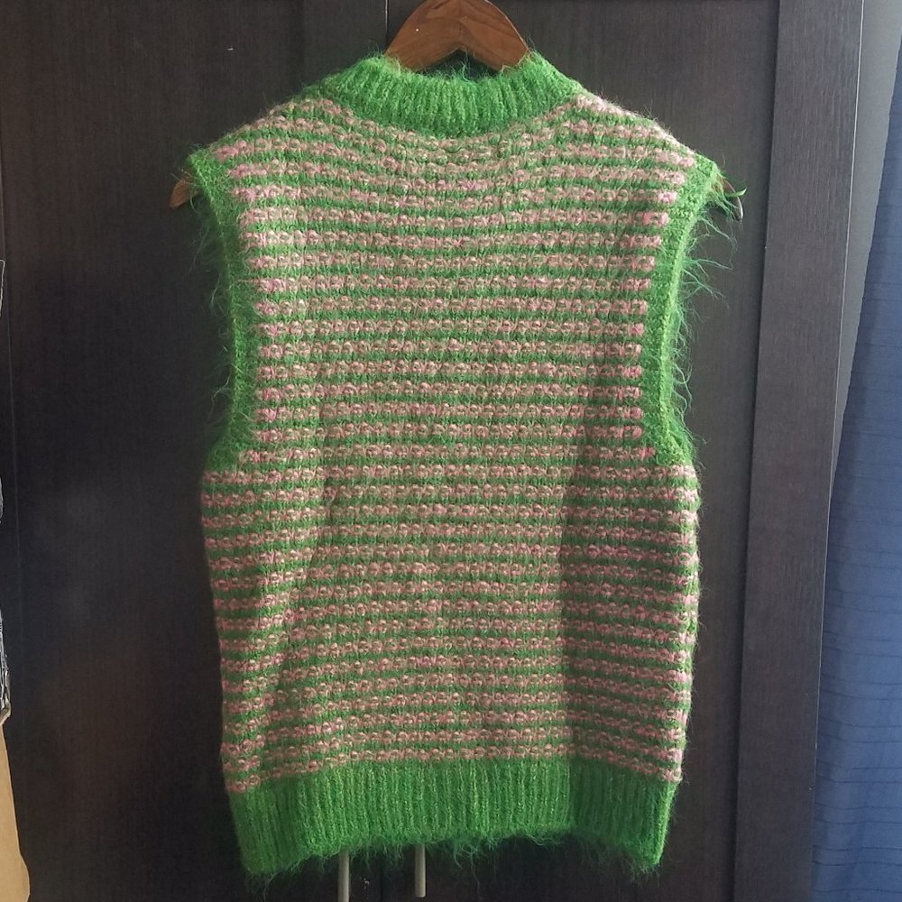 NWT GREEN PINK VINTAGE LONG KNIT VEST - Picture 7 of 8